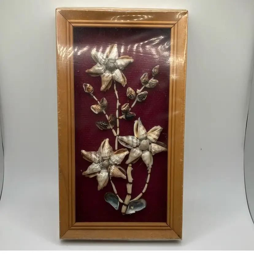 Framed Floral Shell Art Philippines 9”x5”