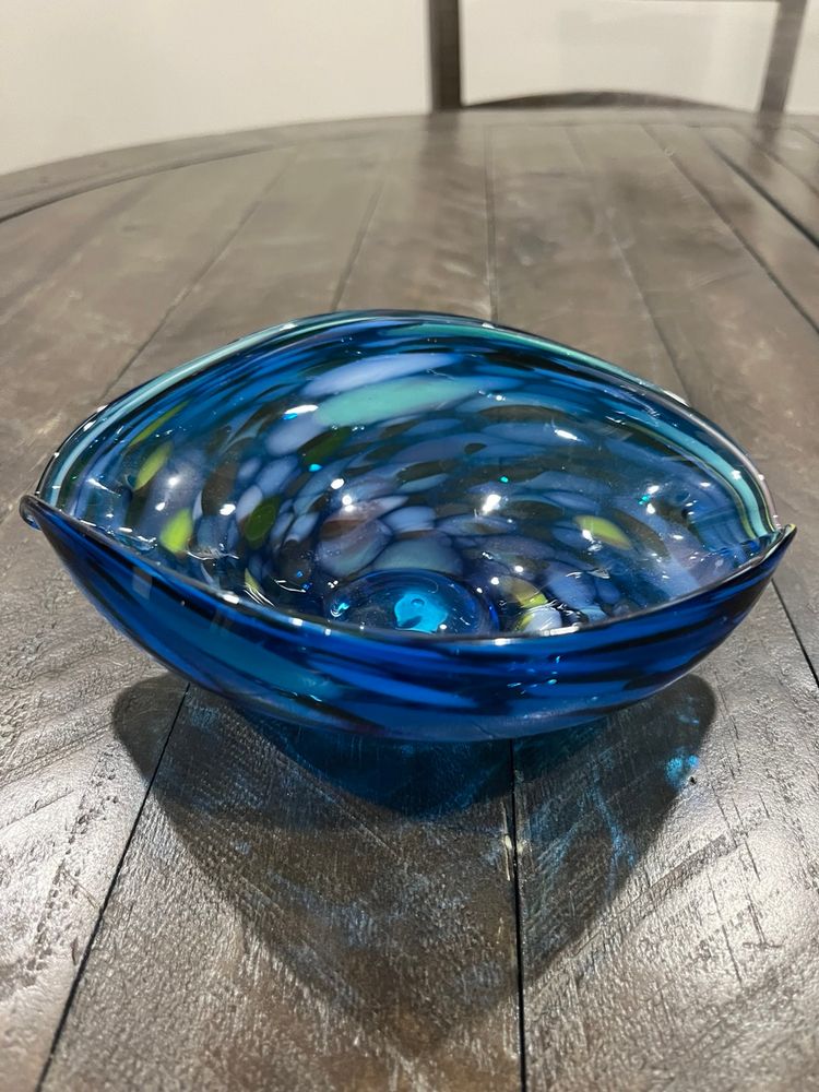 Royal Sealy Cobalt Confetti Glass Bowl Japan Art Glass Hand Blown