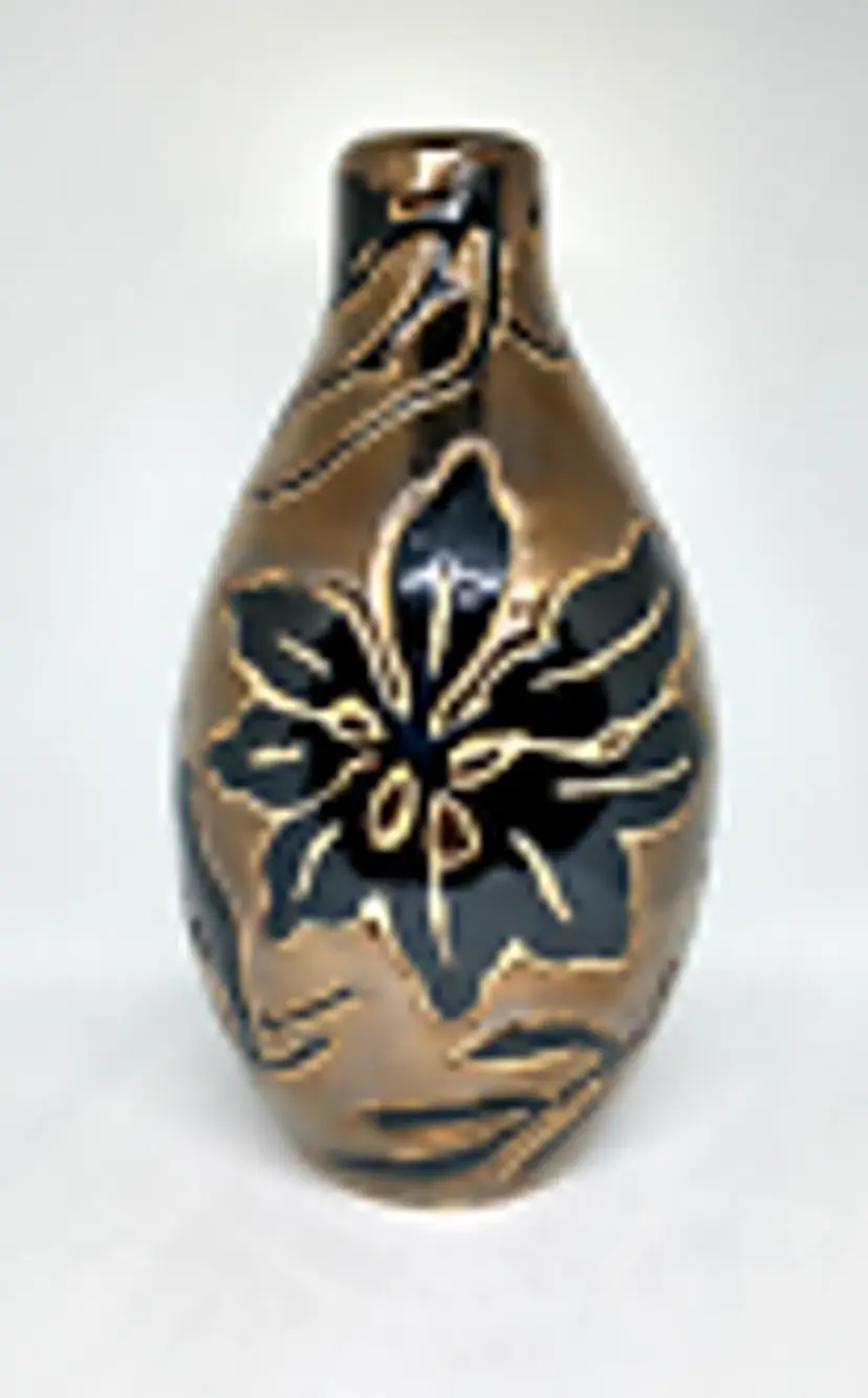 Decorative Black & Gold Ceramic Vase with Floral Design Made In Vietnam