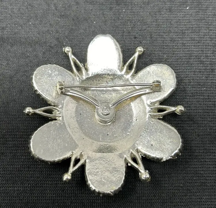 Large Heraldic Coat of Arms Brooch Silver Tone & Enamel Lion Fleur de Lis & Rose 2.5”