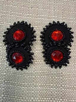 Vintage BOHO STATEMENT Black/Red DORI CSENGERI Soutache EARRINGS Handmade