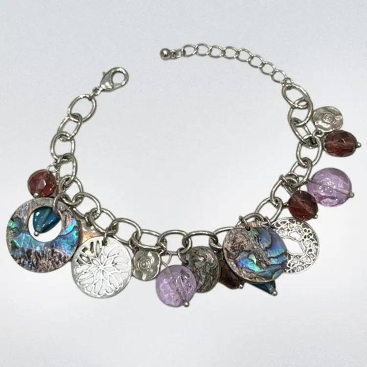 Lia Sophia "Neptune/Windsong" Genuine Abalone w/Glass Beads Charm Bracelet, 9”