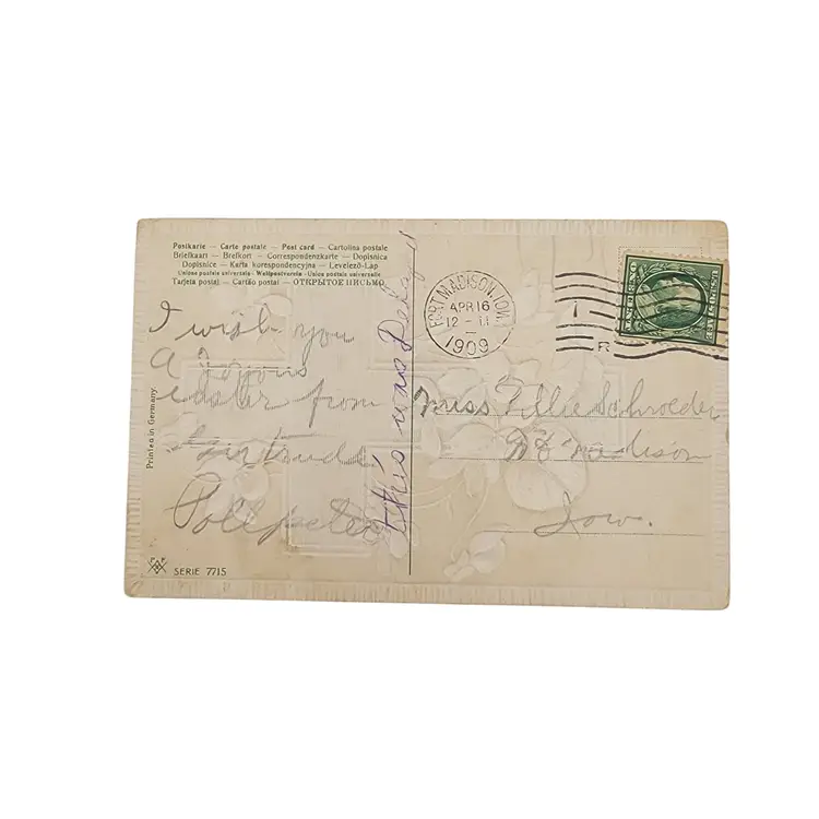 Antique German Easter Postcard Peaceful Easter To You Cross Flowers 1909 Embossed