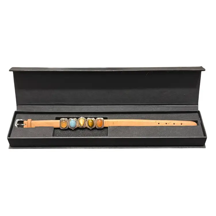 Vintage Prerogatives Sterling Silver 925 Natural Semi Precious Gemstone Charm Tan Leather Strap Bracelet NIB