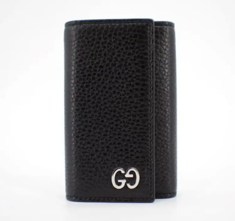 Gucci Six Row Keyholder Case LOGO Plain Black Leather Unisex Wallet NIB
