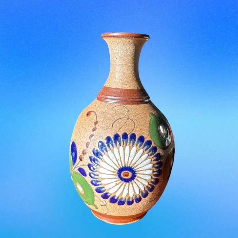 Vintage Mexican Tonala Pottery Water Jug Pinched Sides Vessel from Mexico