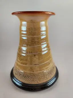 Vintage Artist Signed Unique Orange Iridescent Raku Pottery Vase 5.5" Tall