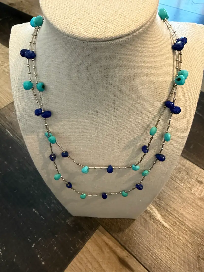 Blue Stone Necklace W/Sterling Clasp