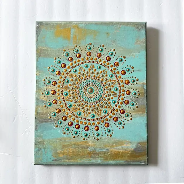 Dot Mandala Acrylic Painting Turquoise Gold