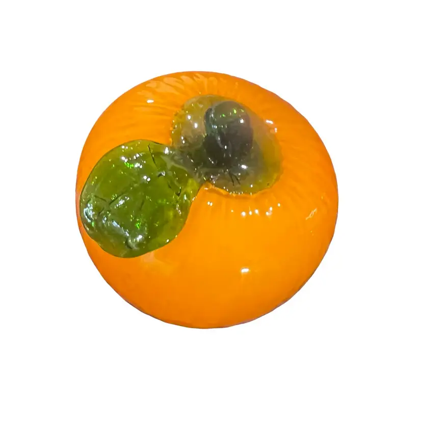 Hand blown glass, orange paperweight art shelf sitter