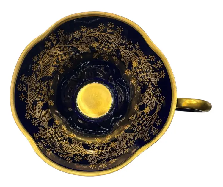 Vintage Lindner Kueps Bavaria Echt Cobalt Blue Gold Cup Saucer Demitasse Germany