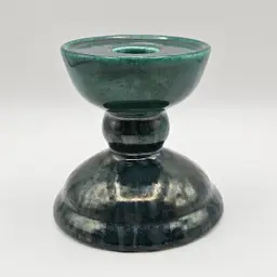 Gail Pittman Signed Iridescent Turquoise Blue Green Candle Holder Vintage Ceramic