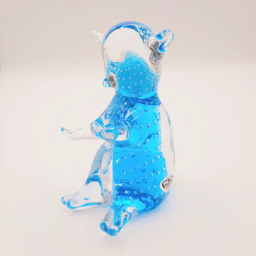 FM Konstglas Sweden Bear Figurine Turquoise Controlled Bubbles