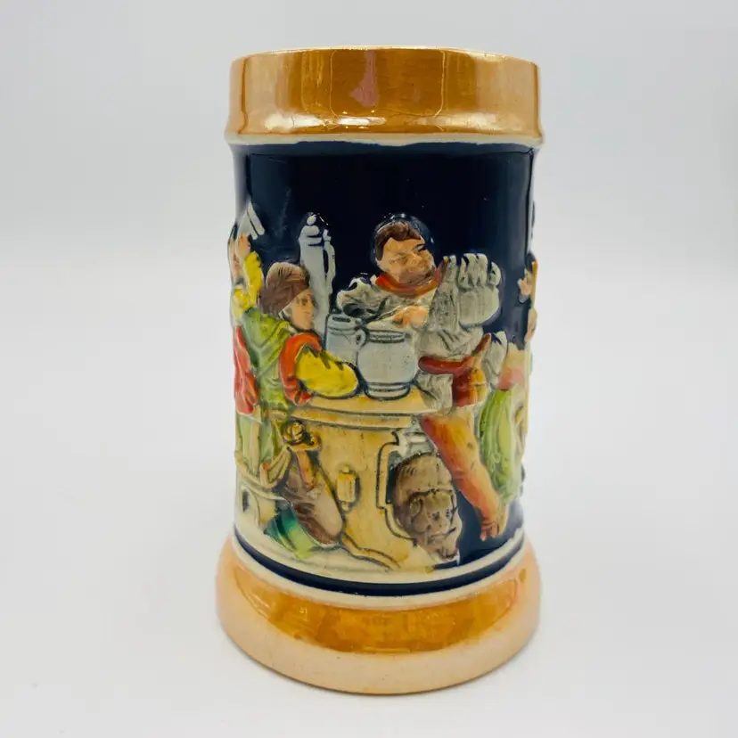 Vintage Ceramic German Beer Stein Mug No Lid Heute Zeche ohne Sorge No Lid