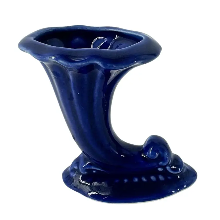 Ceramic Small Blue Cornucopia Vase