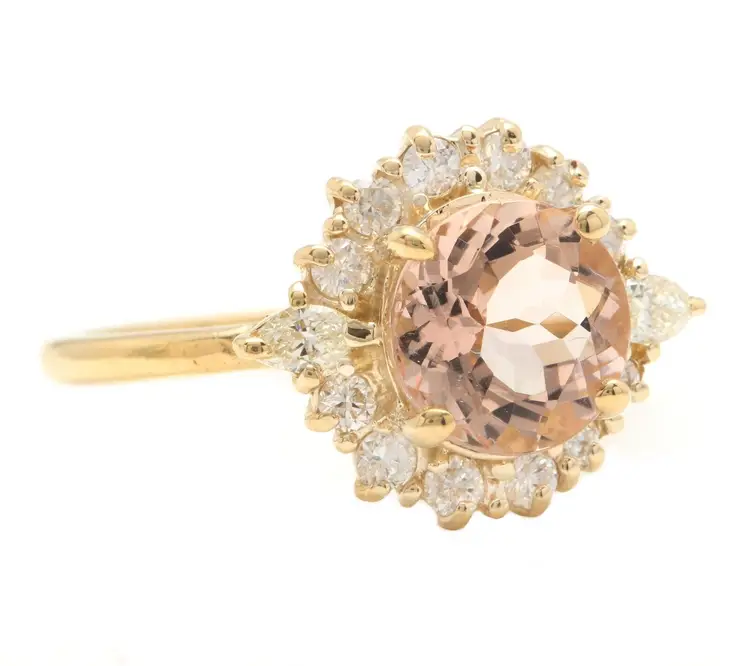 2.50 Carats Natural Morganite and Diamond 14K Solid Yellow Gold Ring