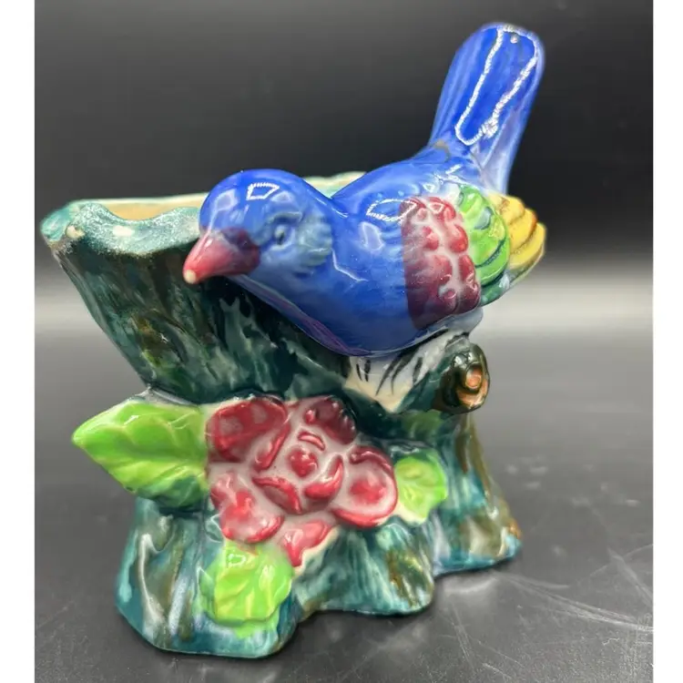 Vintage Mid Century Japanese Ceramic Bluebird Planter