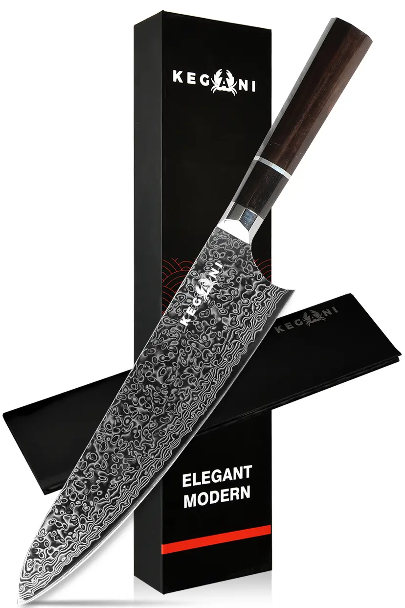Kegani 8 Inch Kiritsuke Chef Knife, 67-Layer VG-10 Damascus Japanese Knife with Ebony Handle