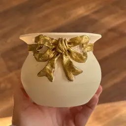 Vintage Ceramic Gold Bow Detail Planter Pot