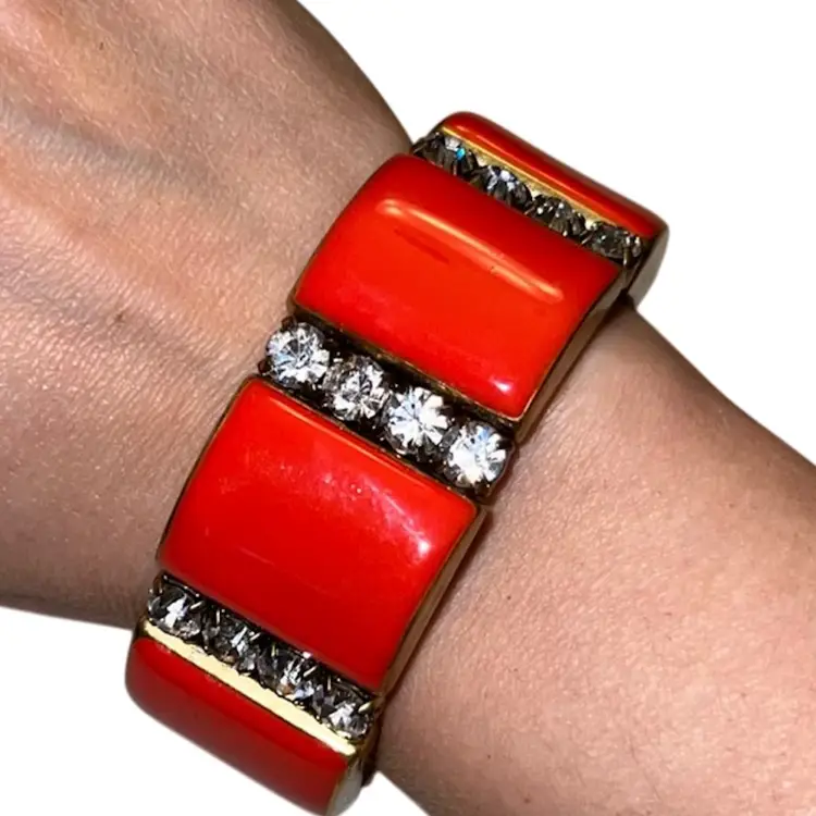 J Crew Chunky Stretch Bracelet Orange And Bling