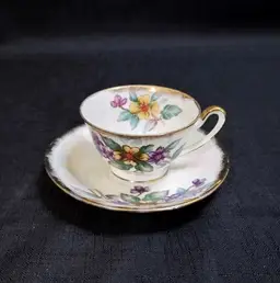 Vintage Porcelain Norcrest Japan Floral Iridescent Teacup and Saucer Set