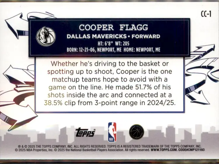 2025-26 Topps #CC-1 Cooper Flagg Clutch City Prospects - (135) - Dallas Mavericks