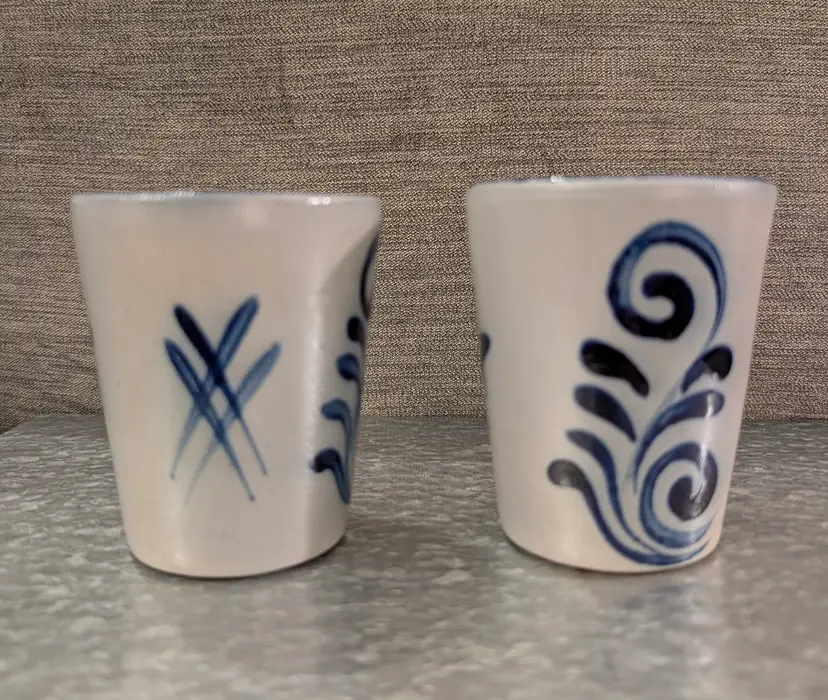 Set of German Salt Glazed Blue & Grey Stoneware  Tumblers