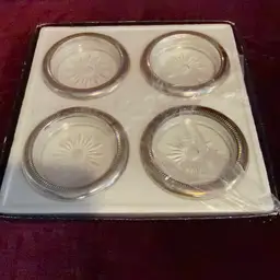 Set of 4 Vintage Crystal & Silverplated Coasters by LEONARD SILVER MFG, Italy