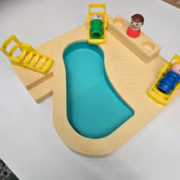 Vintage Fisher Price Little People Play Family Pool & 3 People *Incomplete