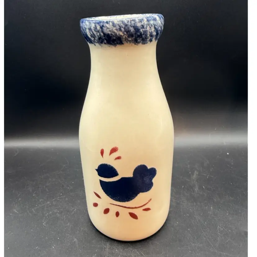 Beaumont Brothers Pottery Chick Spongeware Milk Bottle
