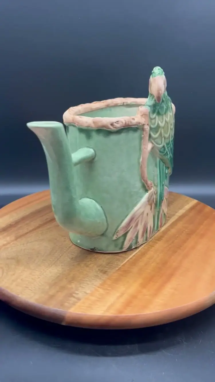 Vintage Ceramic Parrot Watering Can | Planter - 12" Wide - Tropical Decor