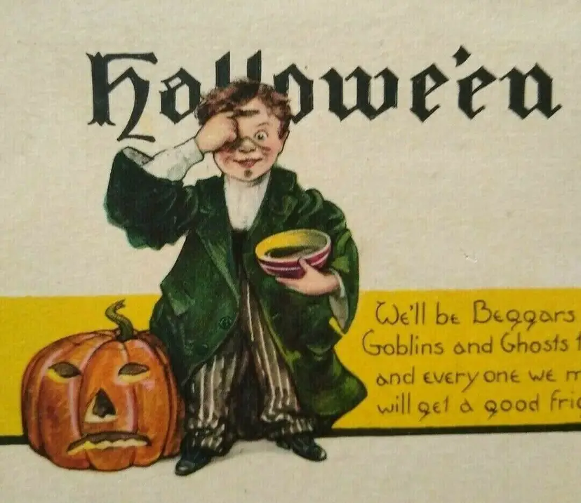 Antique Halloween Postcard Nash Series H 425 Boy Green Jacket Goblins And Ghosts