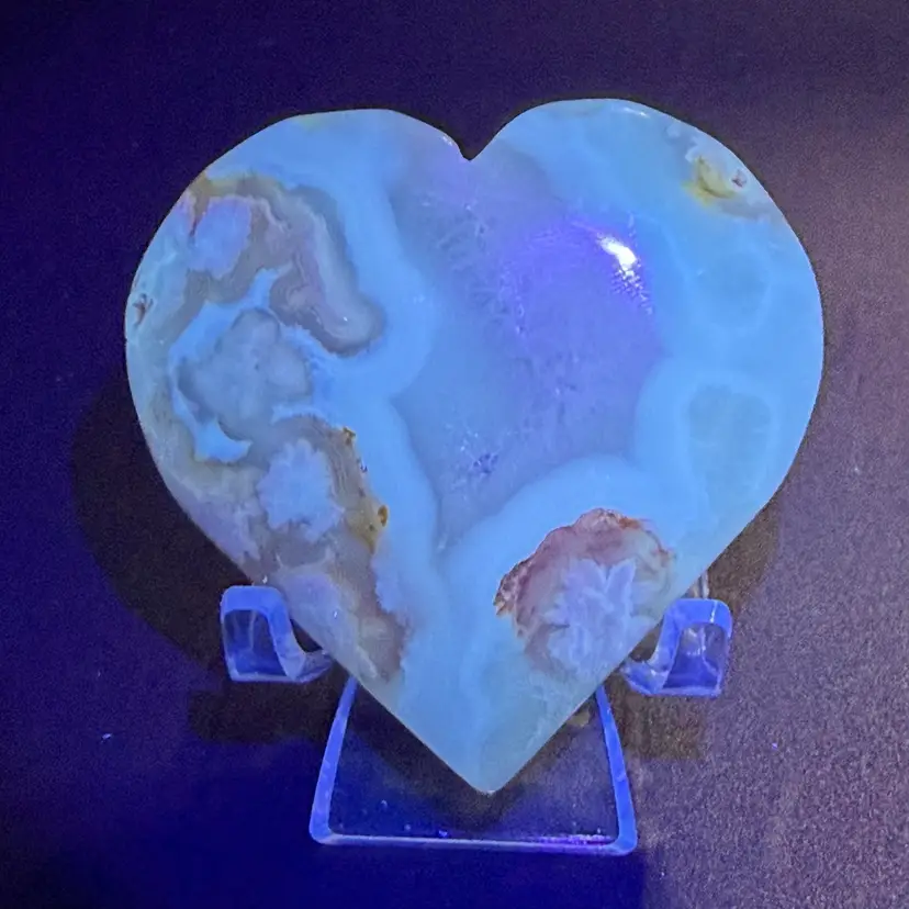 Natural Flower Agate Heart Hand Carved UVs Stone Crystal Healing 2.5" 118g