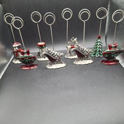 Enameled Pewter Look Place Card Holders Set Of 8 Christmas-Themed Holder Figurines