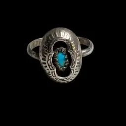 Very Vintage Native American Silver And Turquoise Shadow Box Ring
