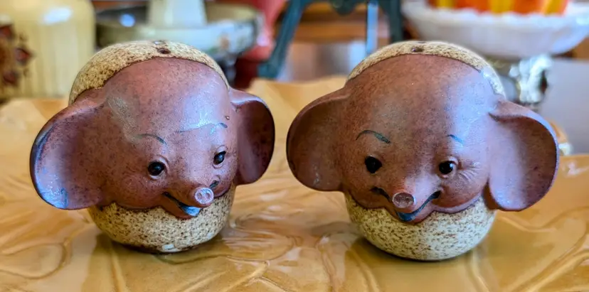 Redware Pottery Elephant Salt & Pepper Shakers Japan