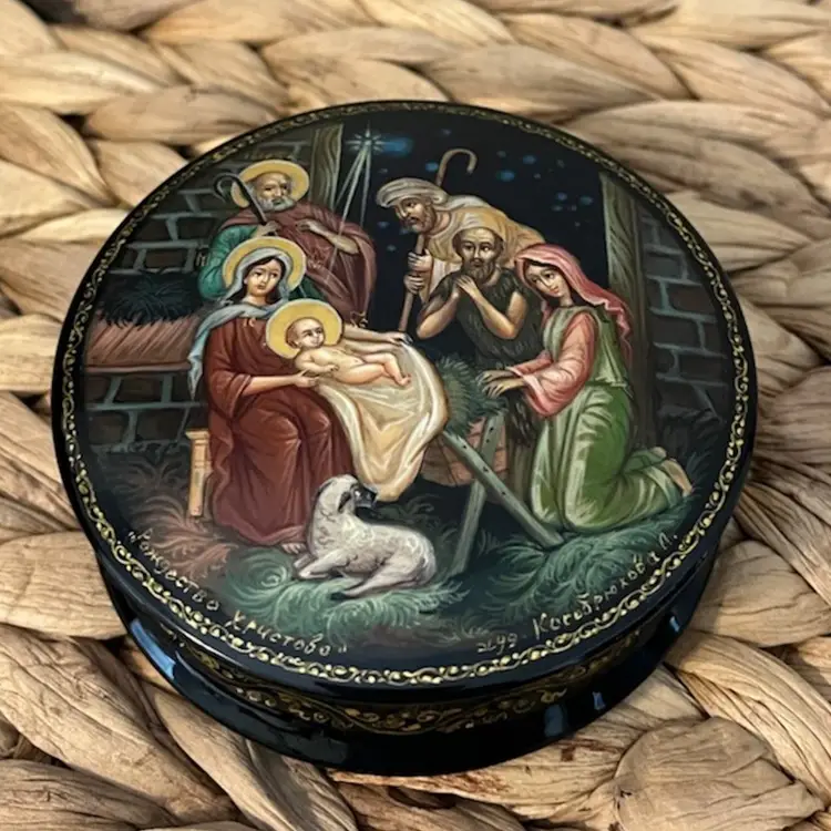 Russian Lacquer Box With Nativity Scene