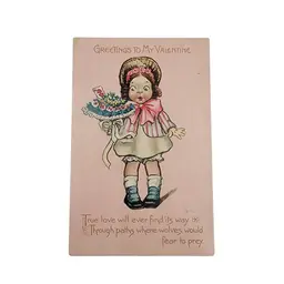 Antique Saxony 1900s Tucks Valentines Day Postcard With Vintage Illustration & Sentimental Verse