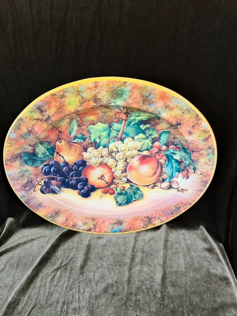 Vintage Daher Decorated Ware 13" x 10.5" Oval Tin Tray Fruit England