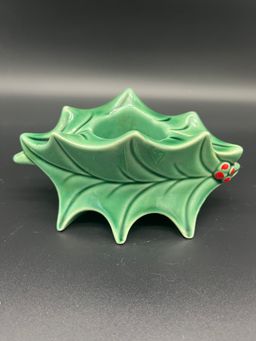 Vintage McCoy Holly Leaf & Berries Votive Candle Holder