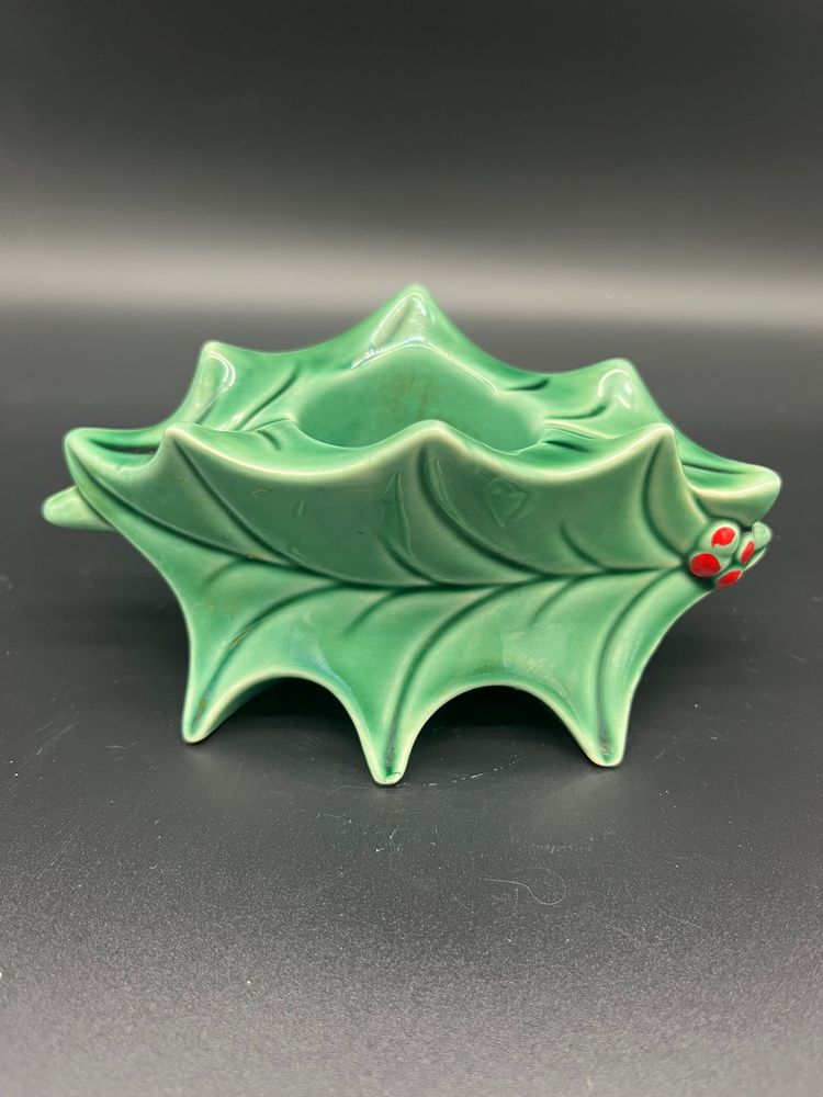 Vintage McCoy Holly Leaf & Berries Votive Candle Holder