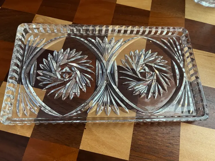 Vintage pinwheel cut crystal cream and sugar set with tray And Lid.