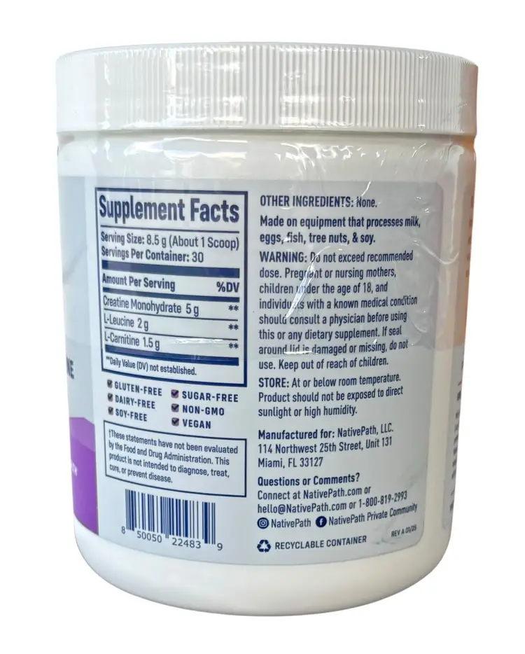 NativePath Creatine Monohydrate Powder with L-Leucine & L-Carnitine-30 Servings