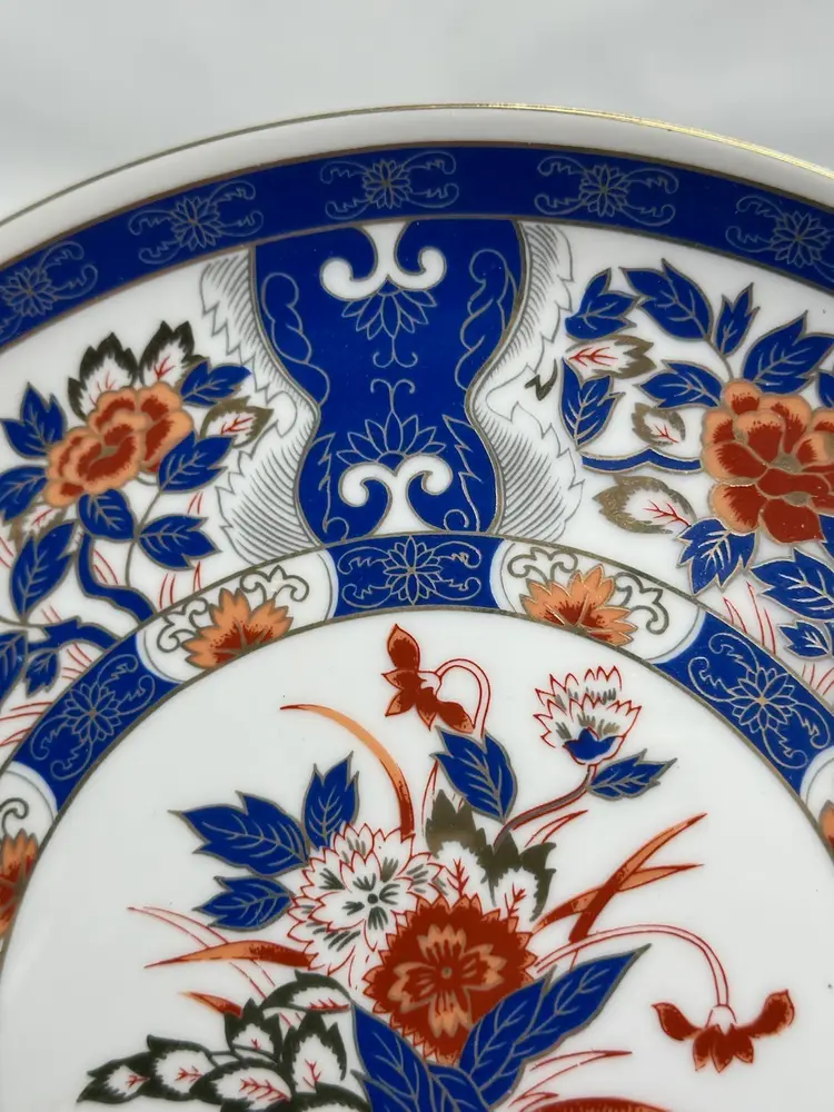 SALE Vintage Imari Asian Plate Cobalt Blue Rust Cabbage Flowers Gold And Blue Japan