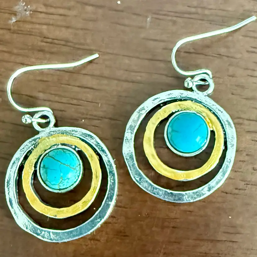Turquoise and Silver Hoop Earrings