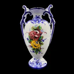 Vestal Alcobaca Ceramic Vase, Portugal, Light Blue w/Florals, #740, 9"