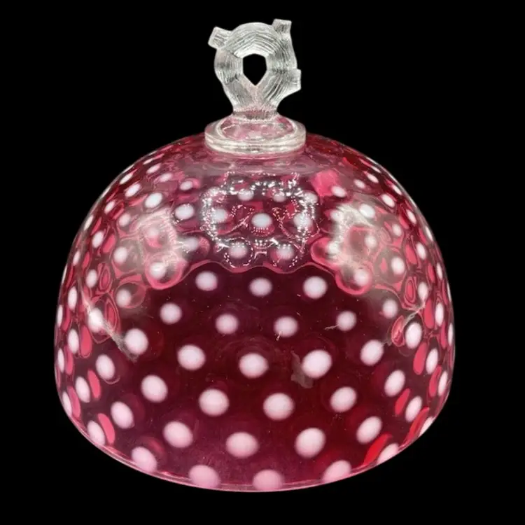 RARE Fenton Cranberry Glass Dot Round Butter Dish Cover top ONLY
