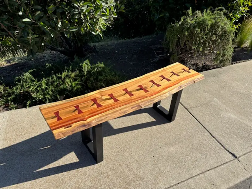 Canary wood bench with Padauk inlay Bowties
