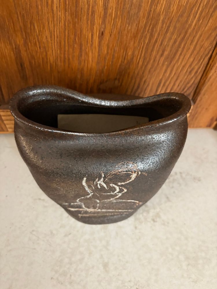 Vintage Wheel Thrown Vase with Silhouette
