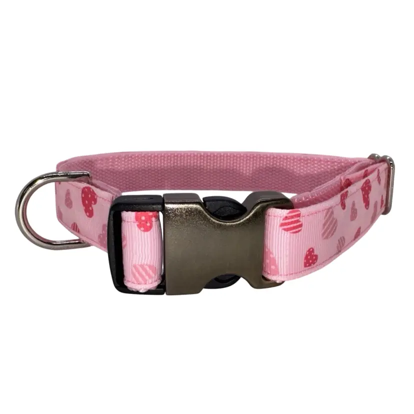Dog Collar Pink Hearts Large Handmade Heavy Duty Valentine’s Print NEW